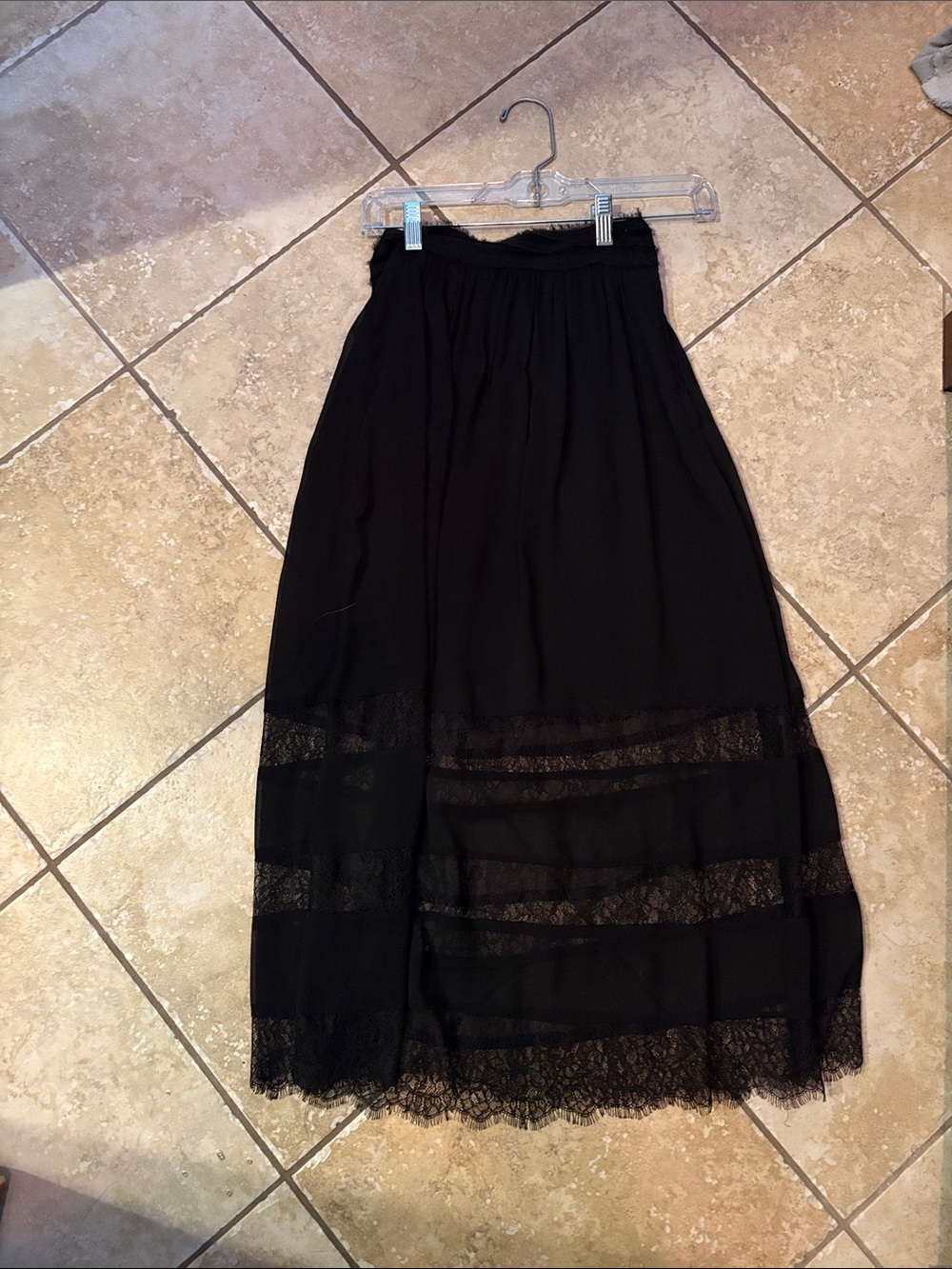 H&M Black Midi Skirt with sheer lace detail